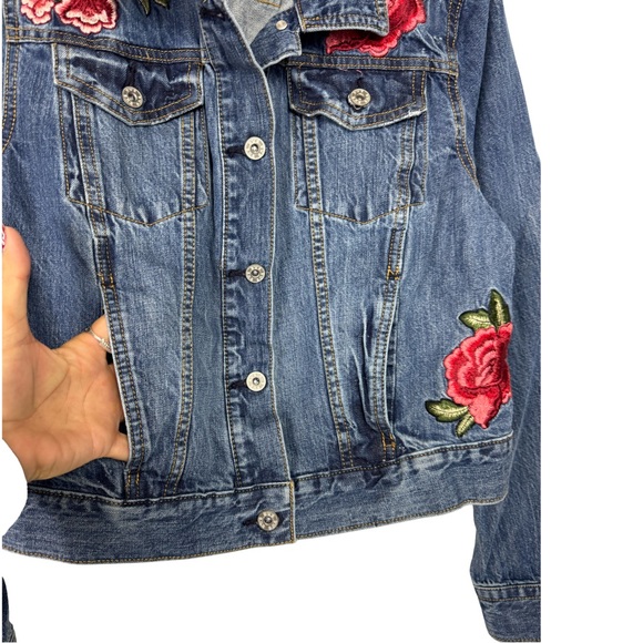 A.n.a.-A New Approach Embroidered Floral Rose Long Sleeve Denim Jacket Size M - Picture 4 of 11